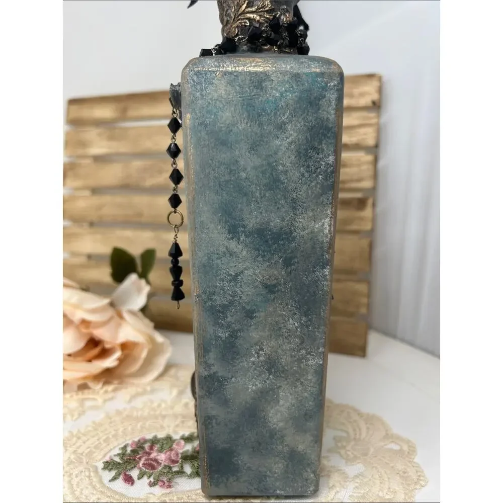Handcrafted Fairy Art Décor Bottle in Teal with Black Beaded Accent